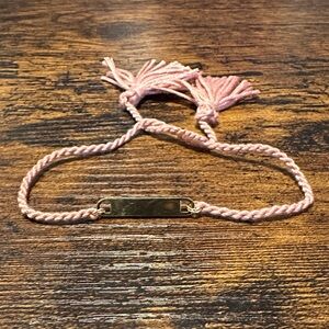 Plunder Pink Cord Tassel Bracelet with Gold ID Bar
